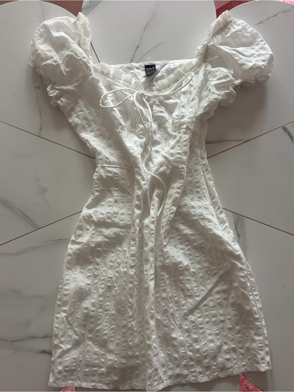 White Ruffle Tie-Front Mini Dress